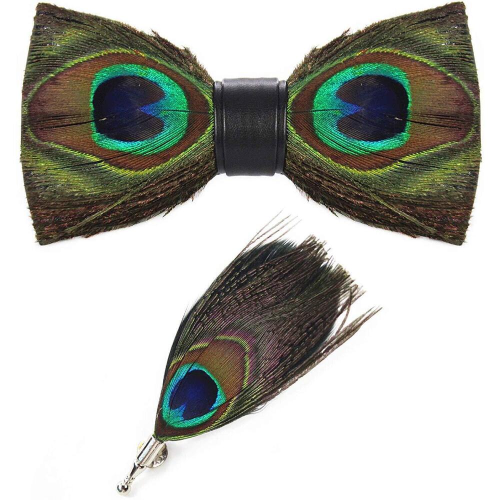 3549 Feather Bow Tie Peacock Pre-tied Bow tie Brooch Sets Tuxedo Banquet